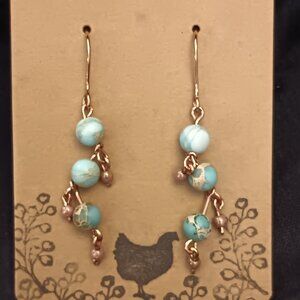 2 for $12 -Turquoise impression jasper dangle earrings